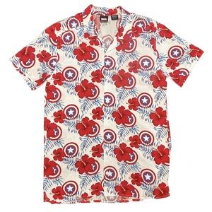 Men’s Marvel Captain America Hawaiian shield & hibiscus geek tropical shirt S